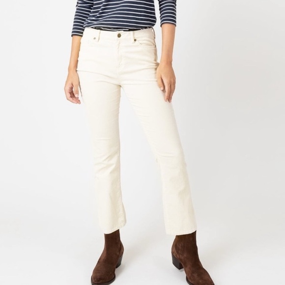 Ann Mashburn Flare Cropped 5-Pocket Pant Ivory Stretch Cord spring cream 26